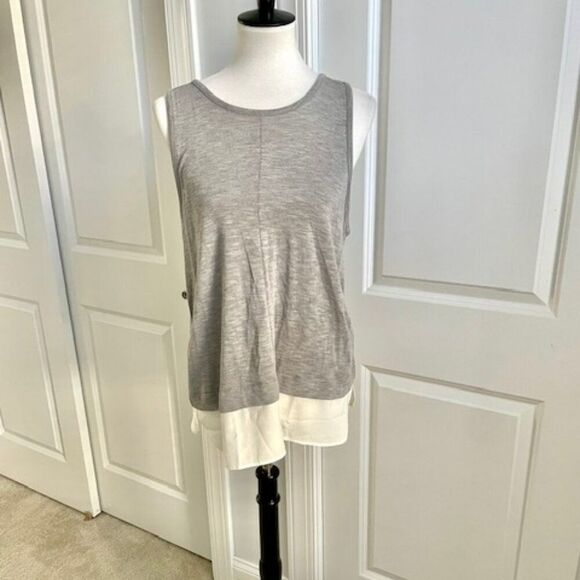 NWT J. Crew Gray and Cream Layered Tank Top Size Large - Picture 1 of 5